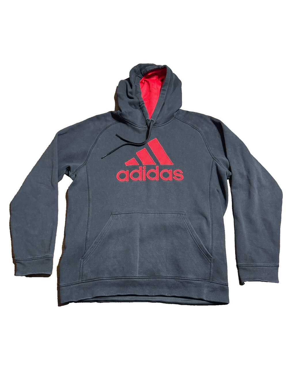 Adidas Mens Spellout Logo Hoodie L Black Red Embroidered Athletic Training